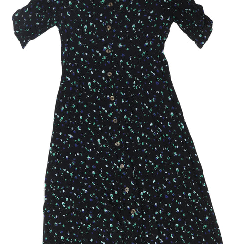 Unfolded Women's Black Floral Shirt Dress Size 12