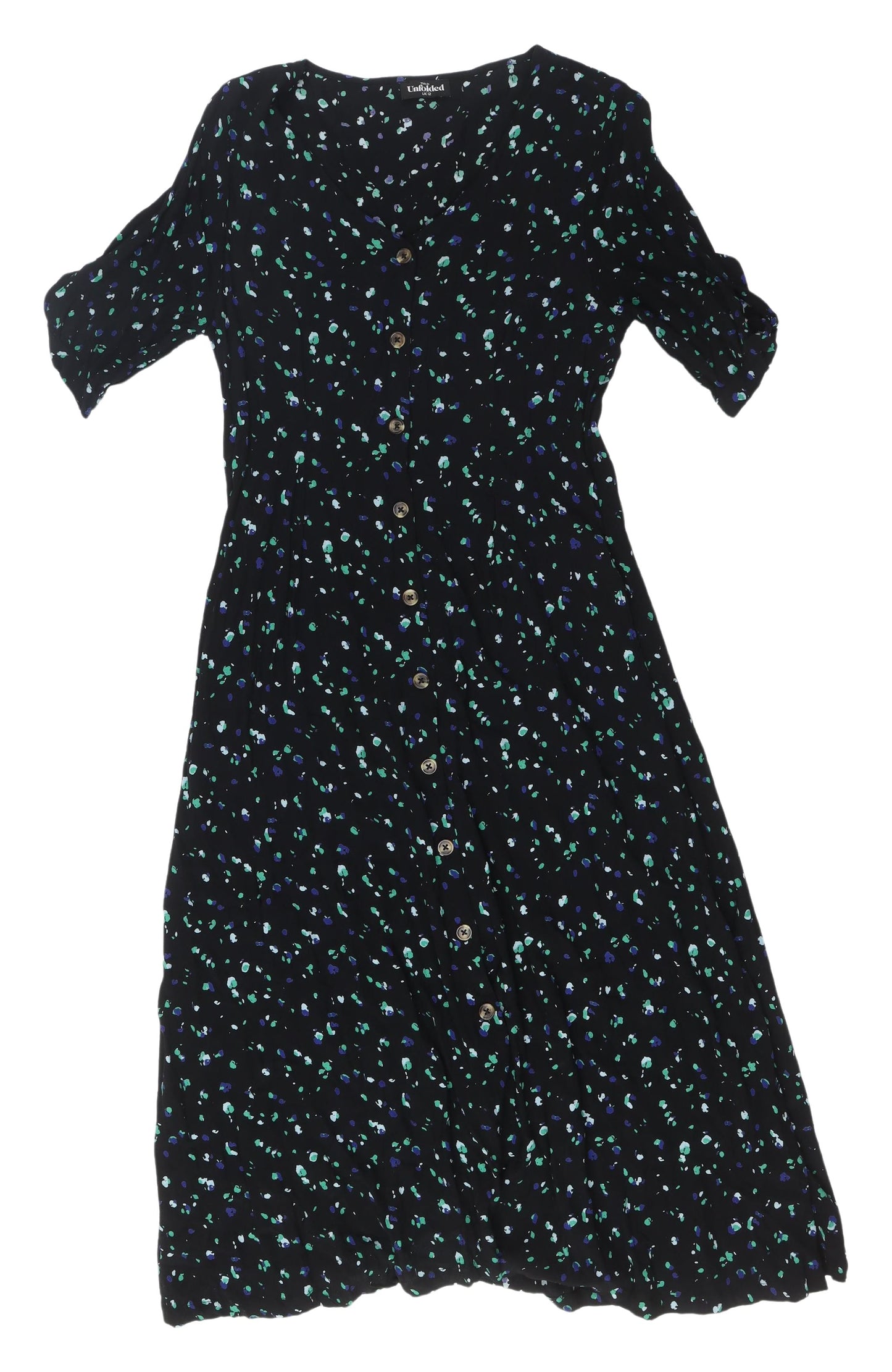 Unfolded Women's Black Floral Shirt Dress Size 12