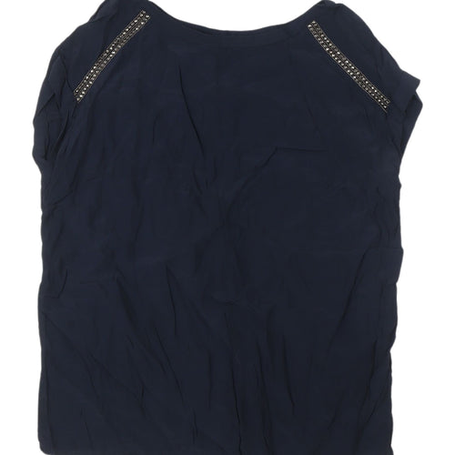 Next Women's Blue Beaded Blouse, UK 8, Short Sleeve