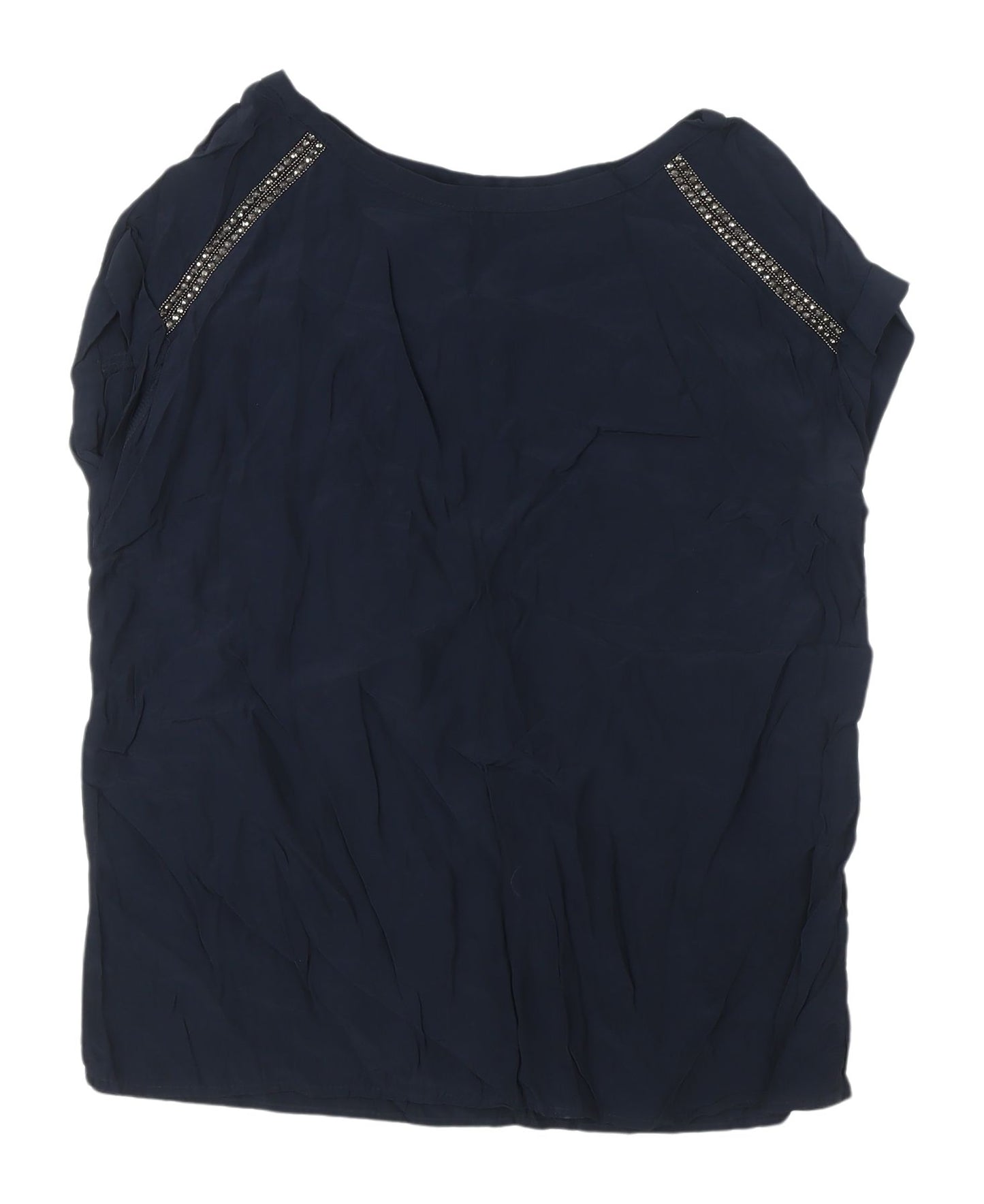 Next Women's Blue Beaded Blouse, UK 8, Short Sleeve