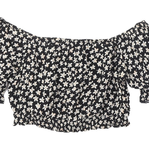 Miss Selfridge Petites Black Floral Cropped Blouse Size 8