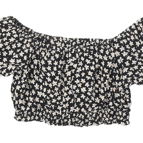 Miss Selfridge Petites Black Floral Cropped Blouse Size 8