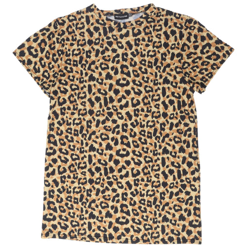 PrettyLittleThing Women's Brown Animal Print T-Shirt Dress