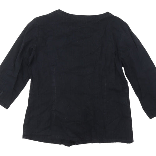 Monsoon Women's Black Blouse, Size 12, V-Neck Elegant Top