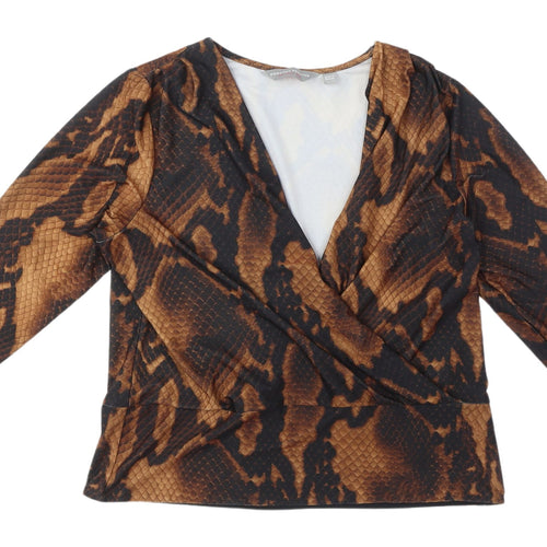 Dorothy Perkins Women's Brown Animal Wrap Blouse UK 10