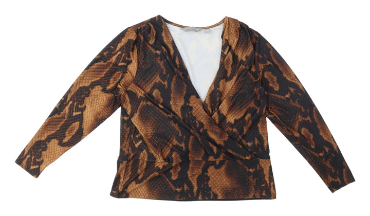 Dorothy Perkins Women's Brown Animal Wrap Blouse UK 10
