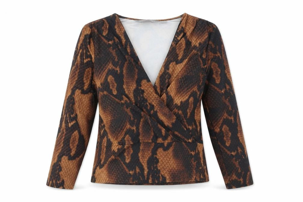Dorothy Perkins Women's Brown Animal Wrap Blouse UK 10