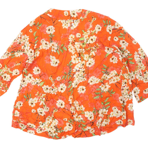 M&Co Women's Orange Floral Kimono Blouse Size 10