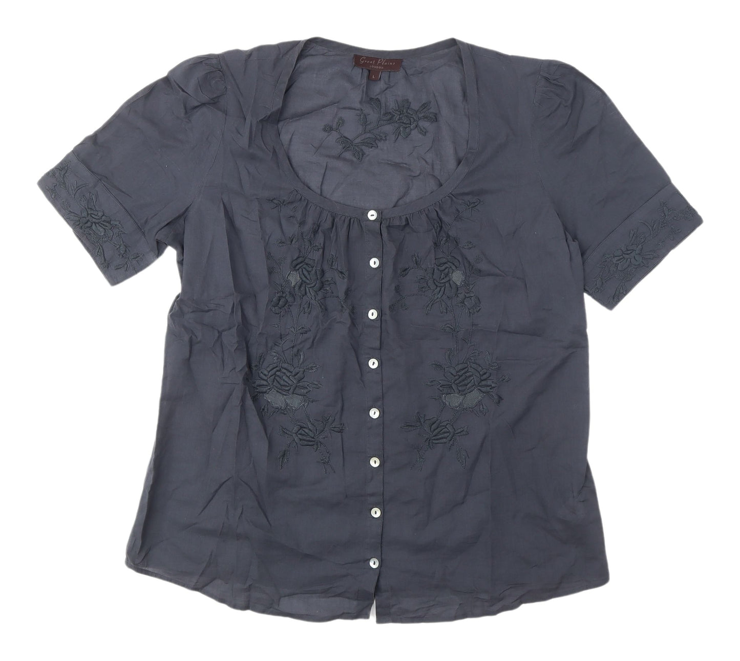 Great Plains Women's Black Embroidered Blouse, L