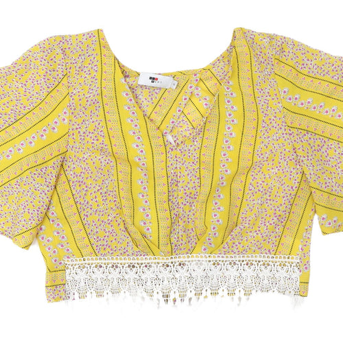 TEMT Women's Yellow Floral Bohemian Cropped Blouse