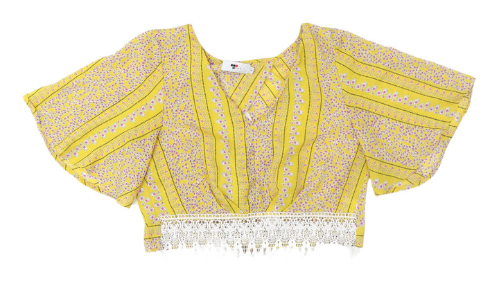 TEMT Women's Yellow Floral Bohemian Cropped Blouse