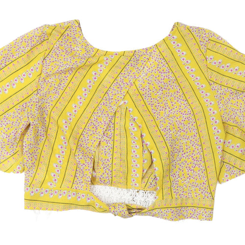 TEMT Women's Yellow Floral Bohemian Cropped Blouse