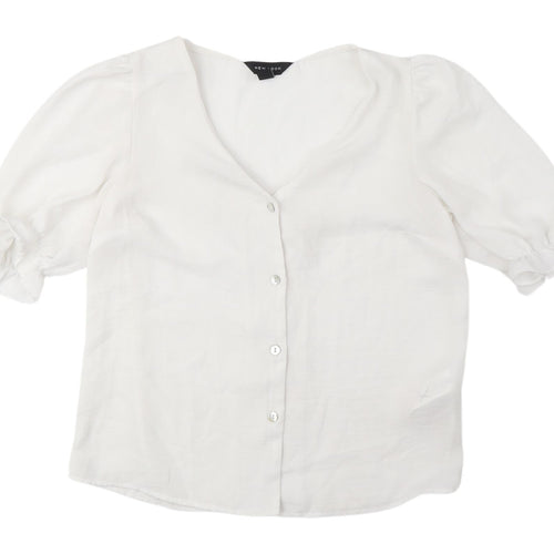 New Look White Women's V-Neck Blouse UK 6