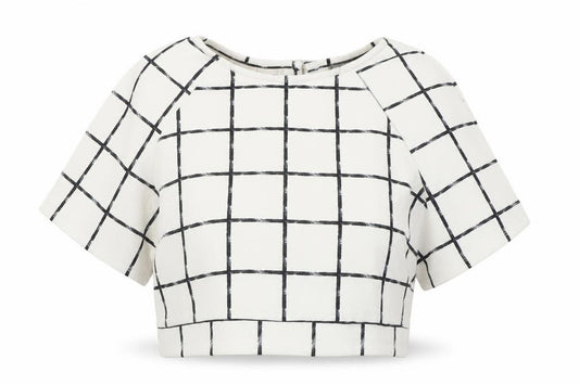 Front view of ASOS Women's White Check Cropped Blouse, size 10
