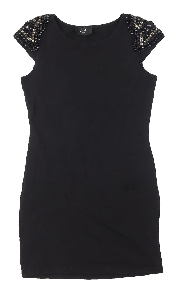 AX Paris Women's Black Beaded Short Sleeve Dress