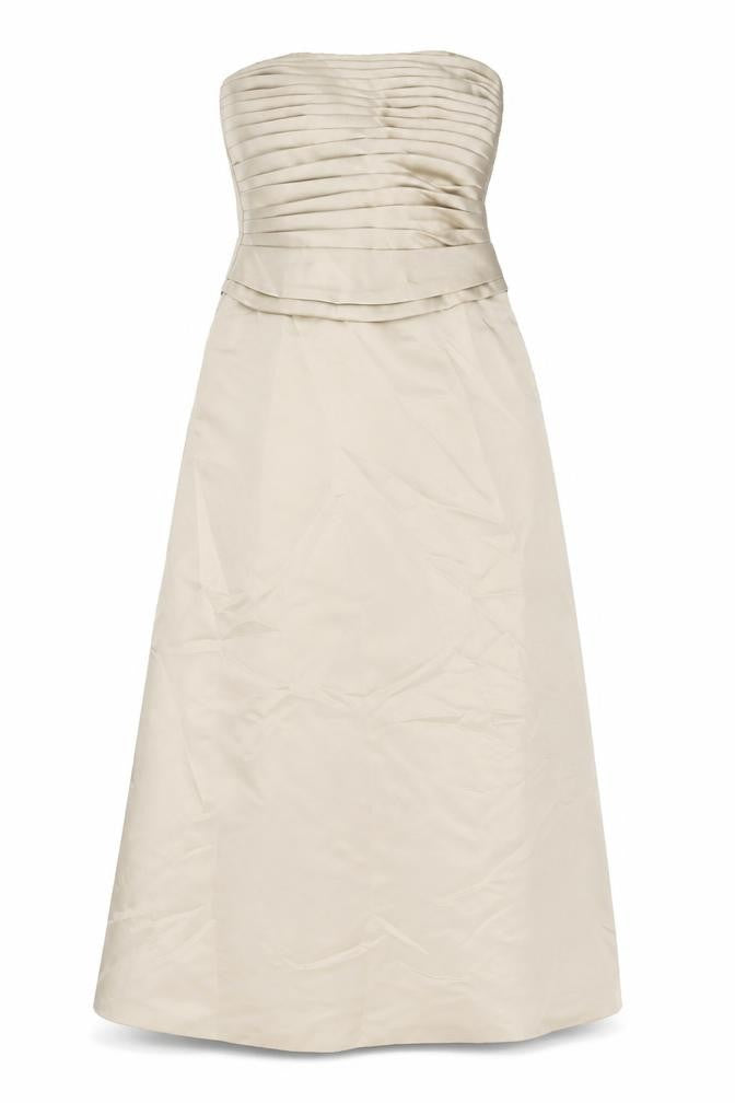 Front view of BHS Women's Beige Strapless Formal A-Line Dress