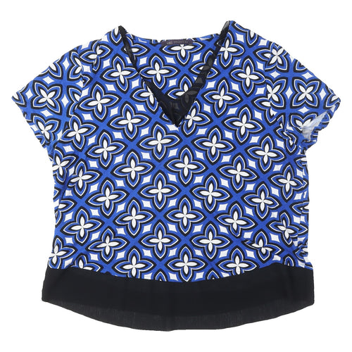 Marks & Spencer Blue Geometric V-Neck Blouse, Size 14