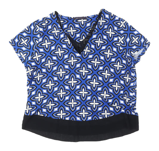 Marks & Spencer Blue Geometric V-Neck Blouse, Size 14