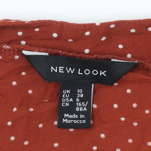 New Look Women's Red Polka Dot Cropped Blouse, Size 10