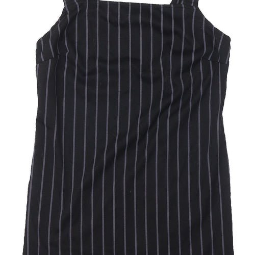 New Look Black Striped Pinafore Dress Size 8