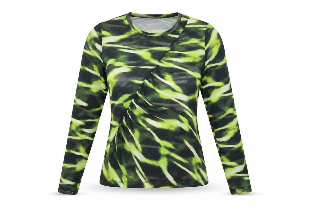 Front view of Open Edit Women's Green Animal Print Jersey Top L