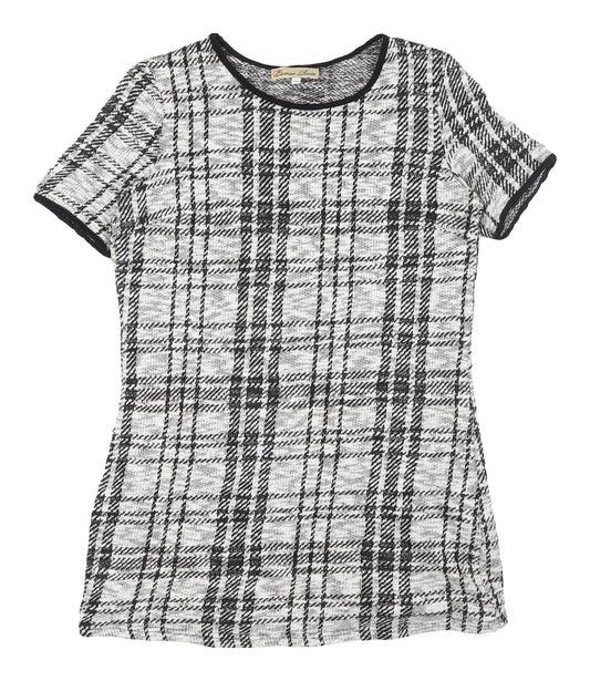 Front view of Cameo Rose Women's Plaid Shift Dress, size 12, Black/White