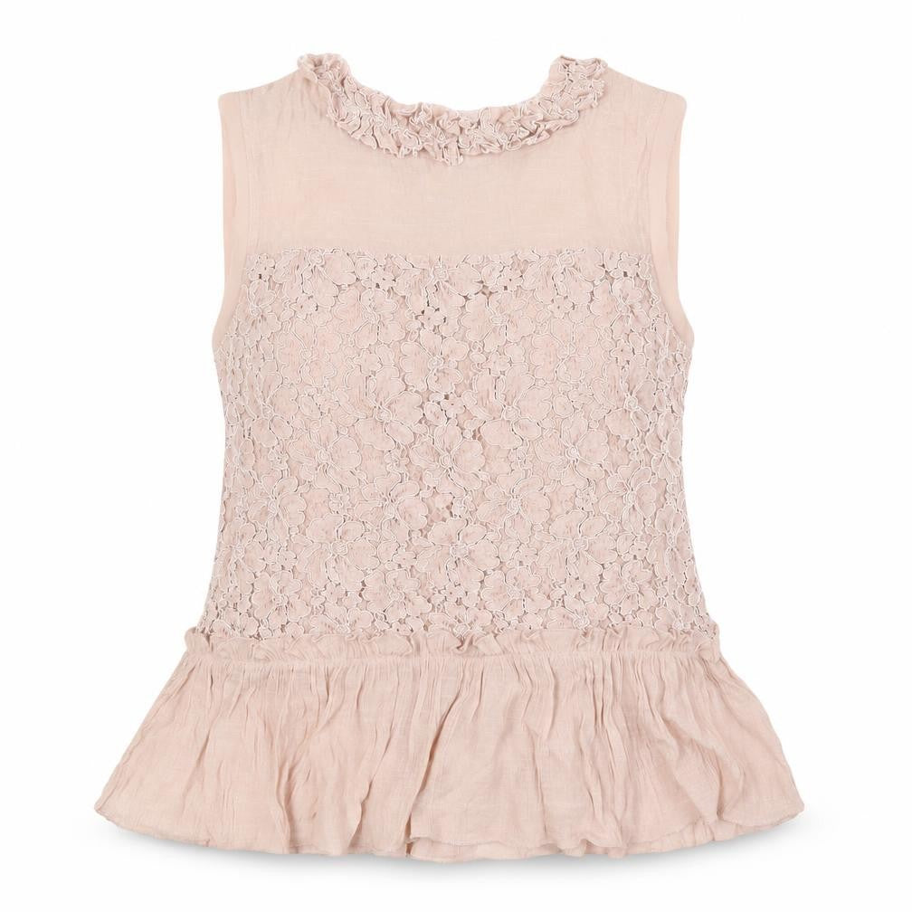 Front view of Adiva Women's Beige Lace Blouse XS Camisole