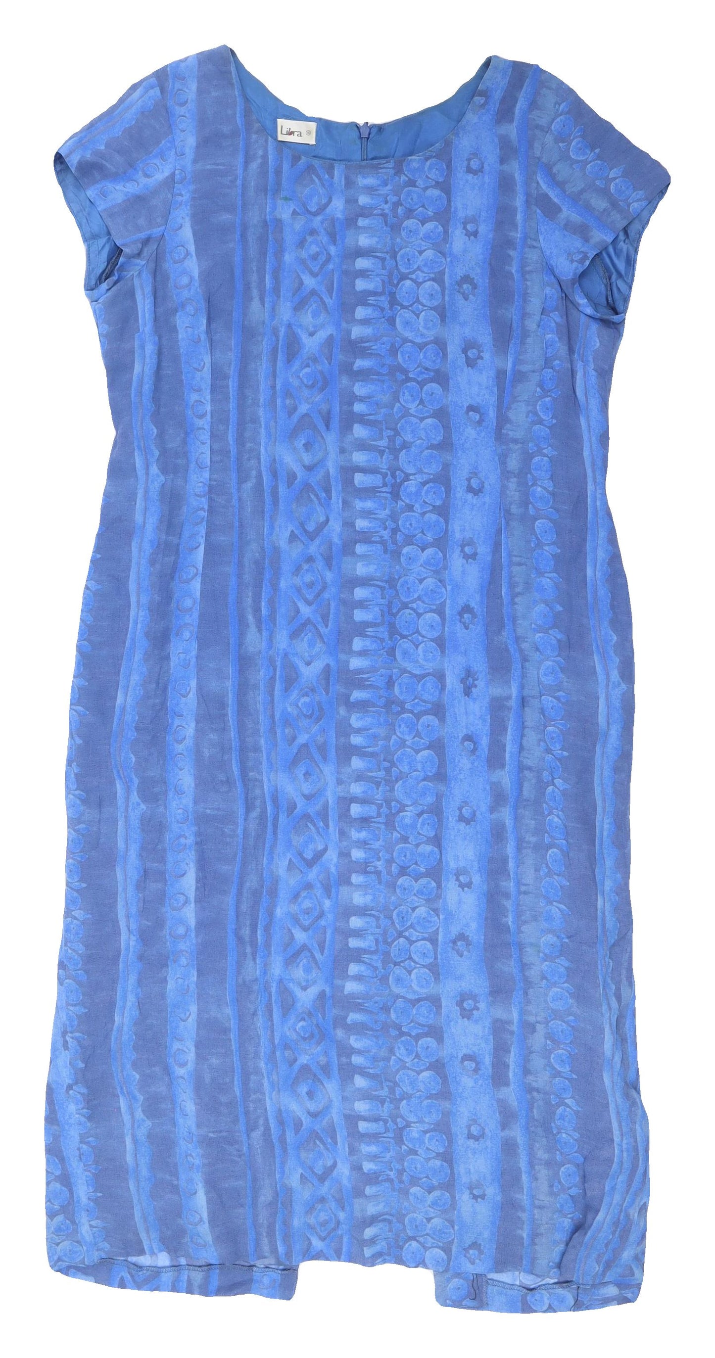 Libra Blue Women’s Shift Dress, Size 16, Geometric Pattern