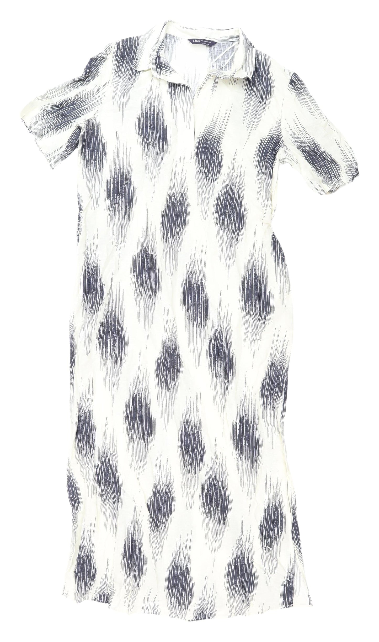 Marks and Spencer Ivory Geometric Shirt Dress - Size 8