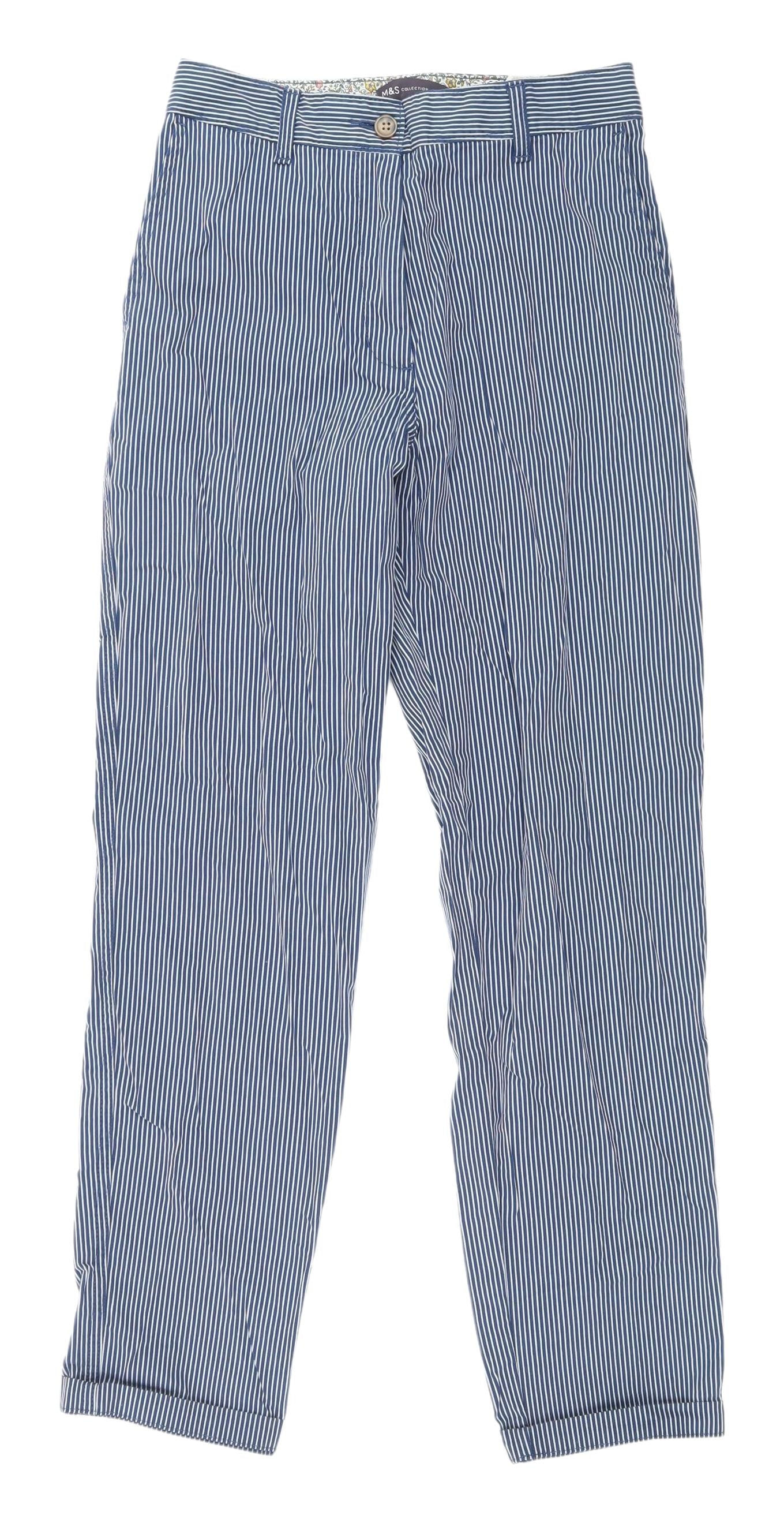 Marks and Spencer Women's Blue Striped Chinos Size 6