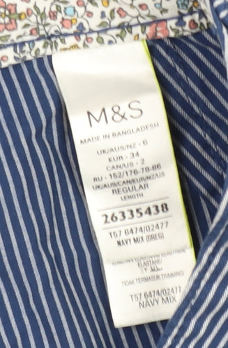 Marks and Spencer Women's Blue Striped Chinos Size 6