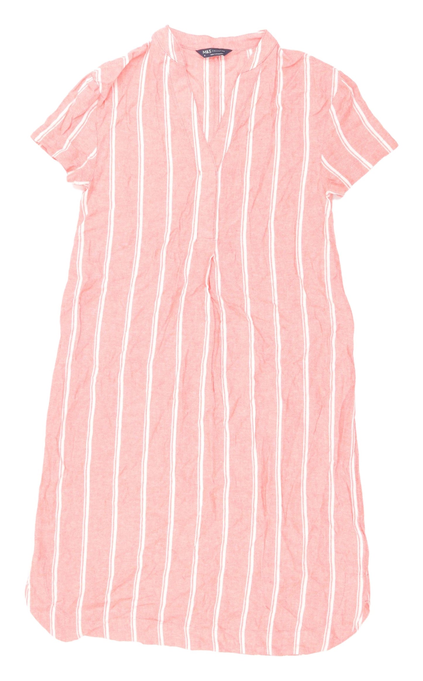 Marks and Spencer Pink Striped Shirt Dress, Size 6
