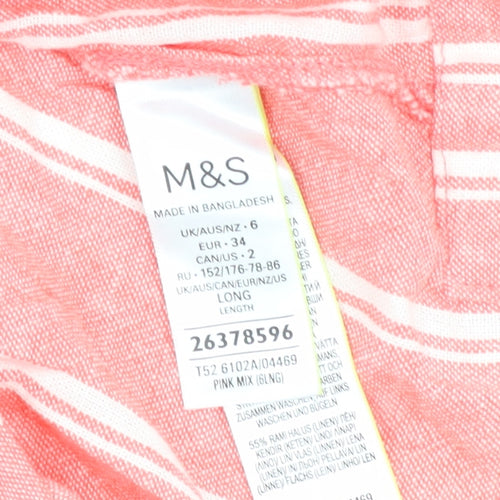 Marks and Spencer Pink Striped Shirt Dress, Size 6
