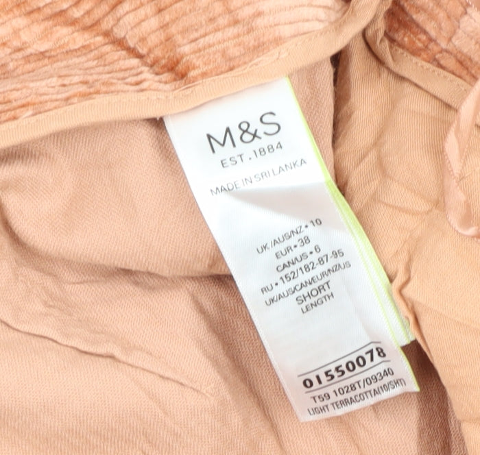 M&S Women's Beige Cropped Corduroy Trousers Size 10