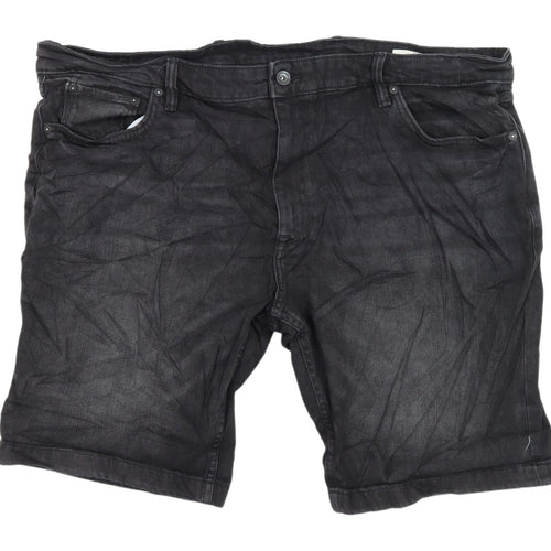 M&S Men's Black Chino Denim Shorts XL Regular Fit