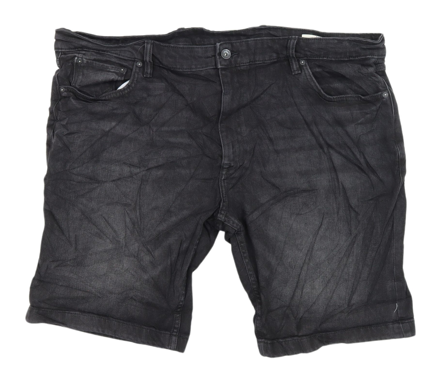 M&S Men's Black Chino Denim Shorts XL Regular Fit
