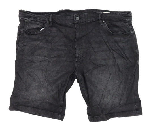 M&S Men's Black Chino Denim Shorts XL Regular Fit