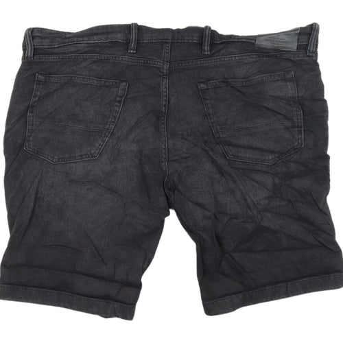 M&S Men's Black Chino Denim Shorts XL Regular Fit