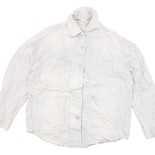 Zara Women's White Striped Cotton Jacket Size 16
