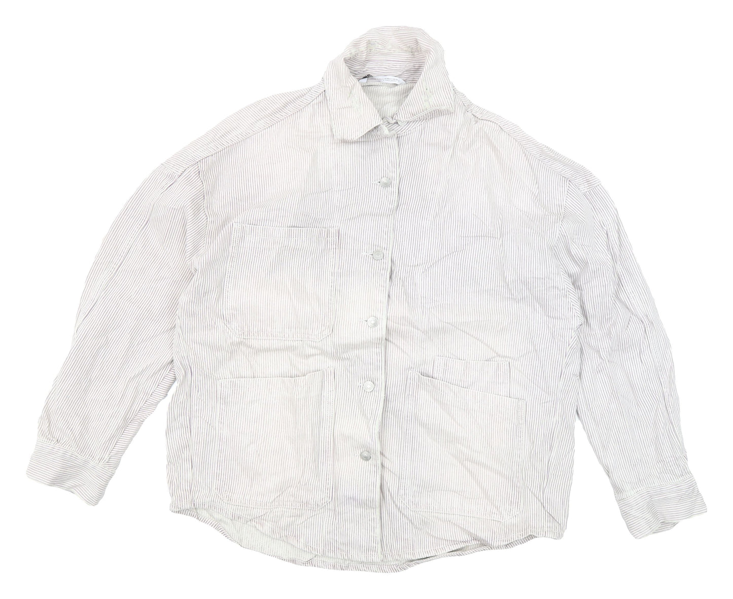Zara Women's White Striped Cotton Jacket Size 16