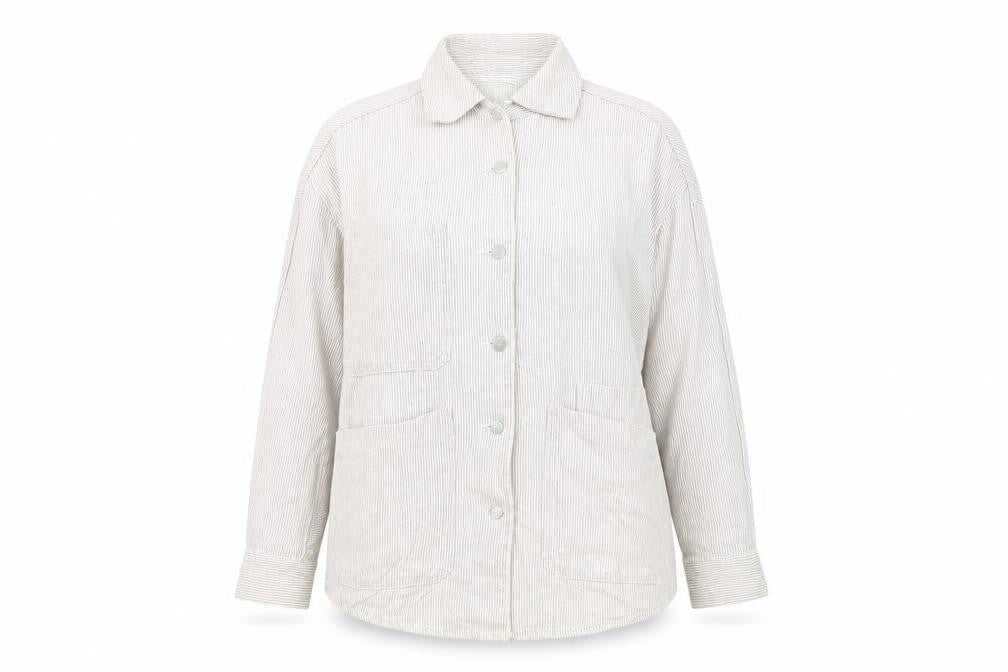 Front view of Zara Women's White Striped Cotton Jacket, size 16