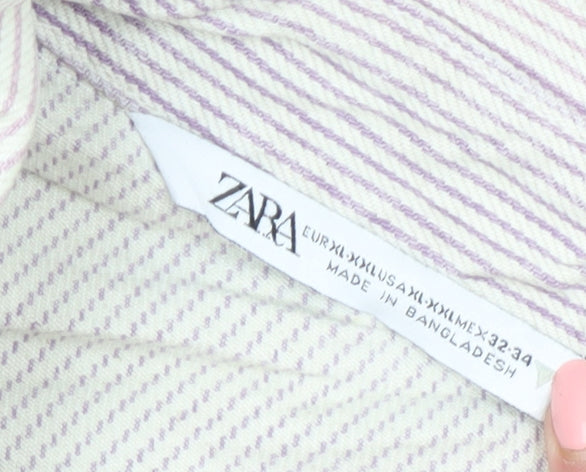 Zara Women's White Striped Cotton Jacket Size 16