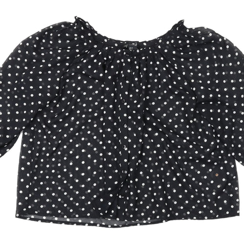 H&M Women's Black Polka Dot 3/4 Sleeve Blouse, Size 8