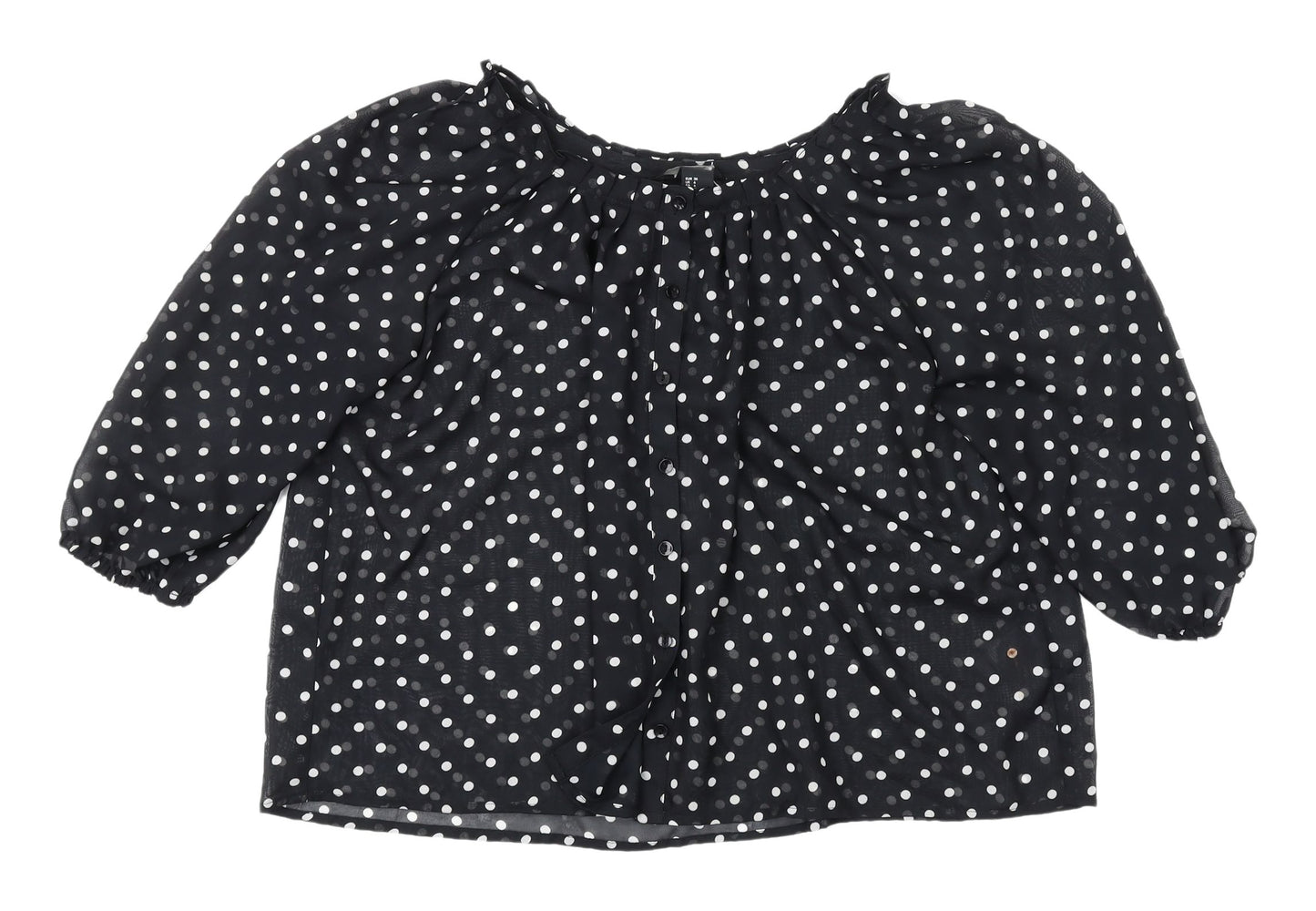 H&M Women's Black Polka Dot 3/4 Sleeve Blouse, Size 8