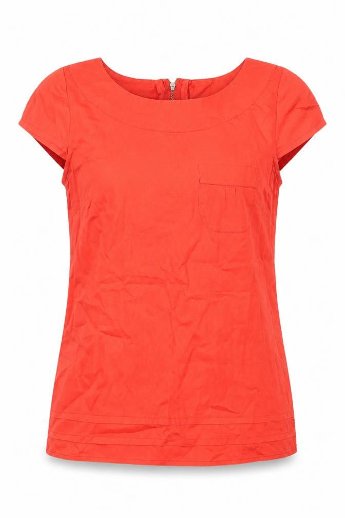 Front view of Dorothy Perkins Women's Red Blouse, size 8, Boat Neck