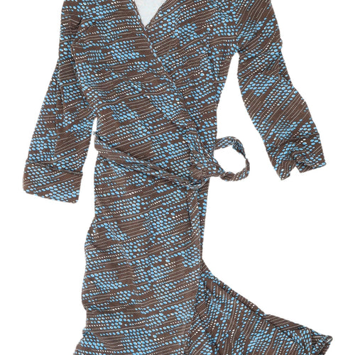 Sticky Fingers Women's Brown Blue Wrap Dress L