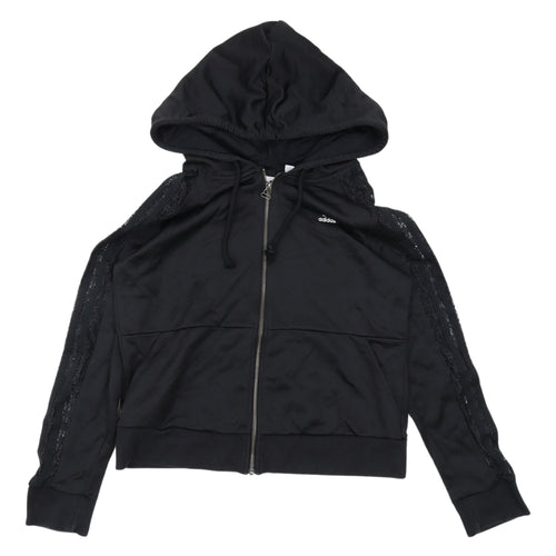 Adidas Women's Black Hooded Cropped Jacket - Size 10