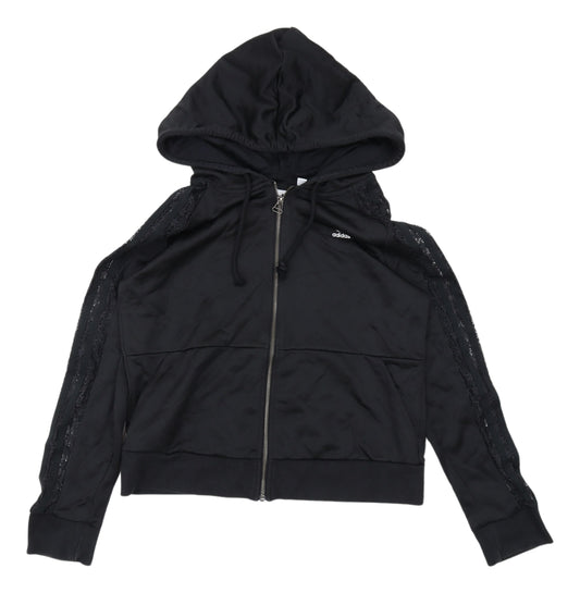 Adidas Women's Black Hooded Cropped Jacket - Size 10