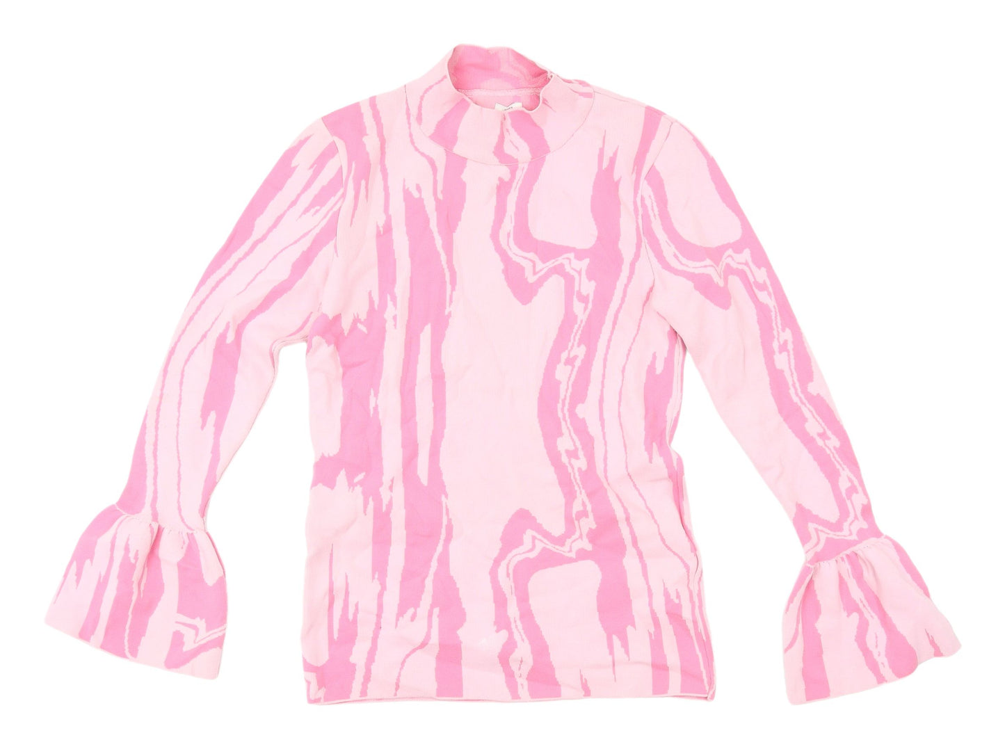 River Island Pink Geometric High Neck Blouse, Size 8