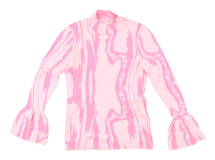 River Island Pink Geometric High Neck Blouse, Size 8